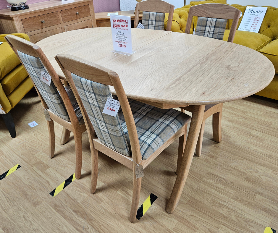 Albury 160/218x100cm Oval Extending Dining Table With 4 X Chairs